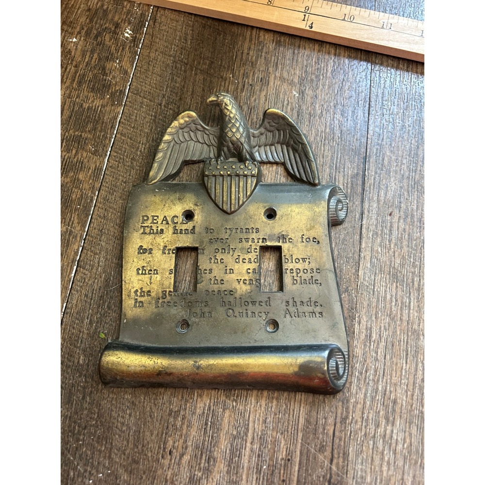 Vintage Brass American Eagle Scroll Double Toggle Light Switch Plate GMC Co